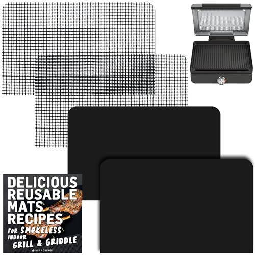 Reusable Mats for Ninja Sizzle Indoor Grill & Griddle GR101, Accessories for Indoor Electric Griddle with Lid for Cooking and Grilling, Non-Stick Electric Appliances Accessory Set by INFRAOVENS