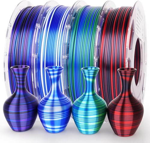 AMOLEN Silk PLA 3D Drucker Filament Paket, glänzendes PLA Filament 1,75 mm, mehrfarbig, Regenbogen-Packung, schneller Farbwechsel, PLA 3D Druckfilament für die meisten FDM 3D Drucker, 200 g x 4 Spulen