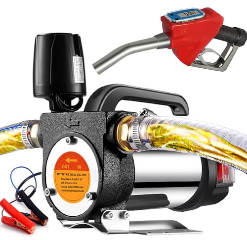 12V Pompa Diesel Elettrica Pompa Gasolio Pompa di Trasferimento 60L/min Pompa Carburante Autoadescante Elettrica Pompa Aspirazione con ugello di misura ad arresto automatico Tubo flessibile da 6 metri
