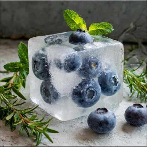 artissimo Glasbild 30x30 cm Küchenbild: Eiswürfel mit Blaubeeren AG5479A - Bild aus Glas, Wandbild Küche modern