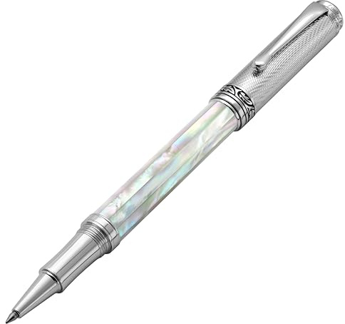 Xezo Maestro - Stylo à bille à trait fin (0,6 mm), série Gift of Writing en nacre, avec gravure guilloché, fabriqué à la main, numéroté, unique