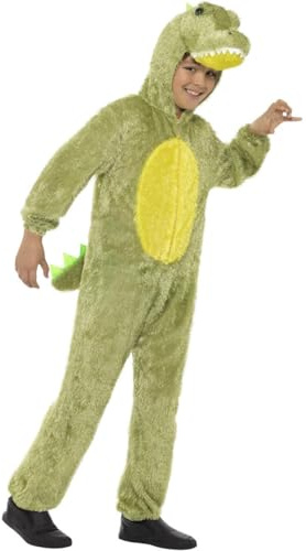 Smiffys Krokodilkostym för barn, mjuk grön overall med huva, unisex djur maskeraddräkt, halloweenkostym för pojkar och flickor, bokdag, djurcosplay, enkel dragkedja, roliga fester