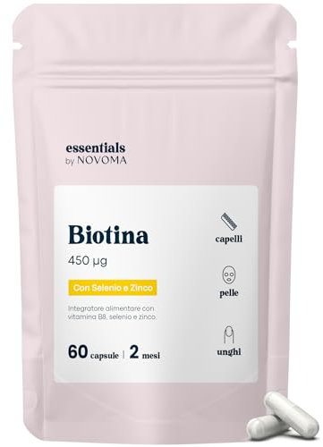 Biotina con Selenio e Zinco, Accelera la Crescita dei Capelli, Fornitura di 2 mesi, 60 Capsule Vegetali, Integratore Alimentare di Vitamina B8, Essentials by Novoma