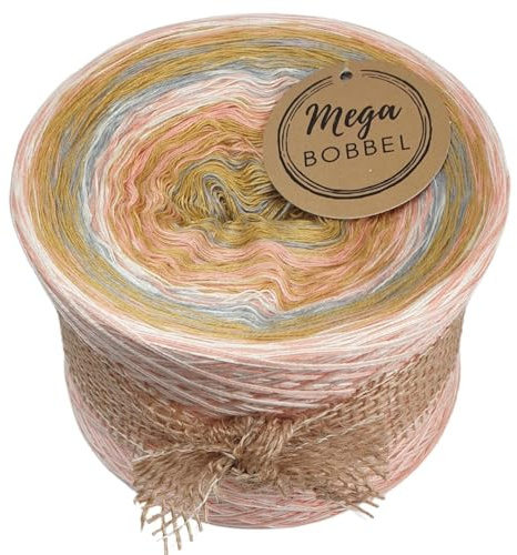 MegaBobbel*Strudel mit Quarz&Wüste*A412* (Außenfarbe: Creme+Quarz) Farbverlaufsgarn - Lace Garn Bobbel Wolle zum Häkeln & Stricken (3 fädig, 1250m)