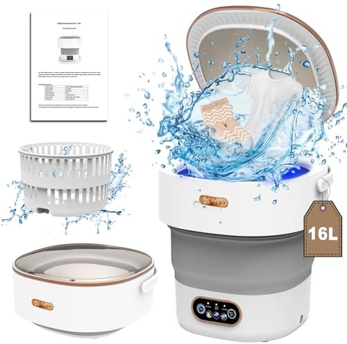 Lavadora portátil de 16 l, 2,3 kg, 2 en 1, minilavadora y secadora portátil con 3 modos de limpieza para ropa de bebé, ropa interior, calcetines, camping, autocaravana, viajes