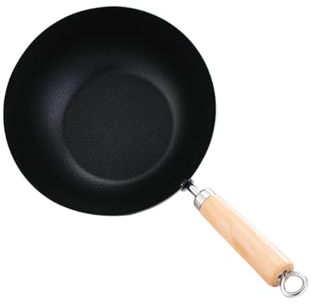 Cabilock Sartén Antiadherente Inoxidable Con Mango De Madera Wok Portátil Para Camping Para Cocinar y Compatible Con Inducción