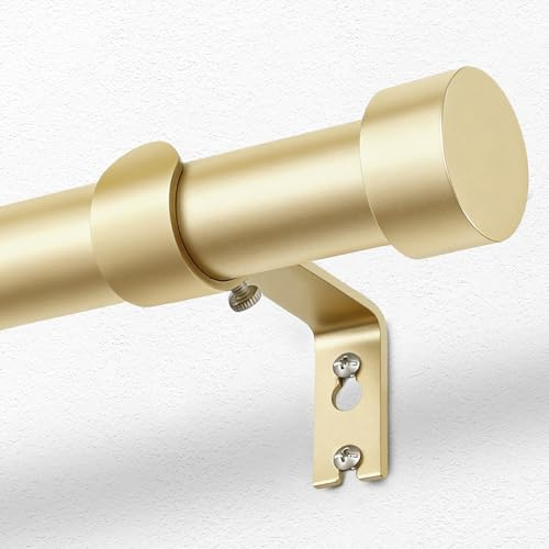 KAMANINA utdragbar gardinstång 80–304 cm, Ø 25 mm guldgardinstång | Justerbar gardinstång, väggmonterad, metall, kraftig, belastning 15 kg, med ändlock, för dörr, vardagsrum, sovrum