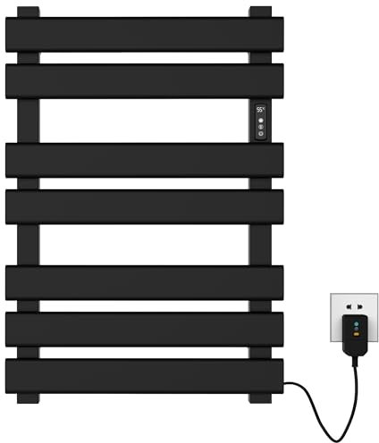 EGSO Radiador Toallero Eléctrico Negro 500x720mm secatoallas electrico baño IP45 Calentador de Toallas Bajo Consumo, Pantalla LED Táctil, Temporizador, Termostato Inteligente