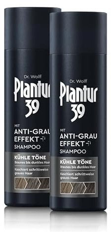 Plantur 39 Anti-Grau Effekt Shampoo, 2 x 200 ml - Für kühle Töne und braunes bis dunkles Haar - Kaschiert schrittweise graue Haare ohne Färben - Coffein-Shampoo für Frauen für kräftiges Haar