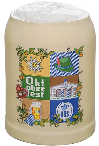 Hofbräuhaus München ölmugg original Oktoberfest collage 0,5 liter | ölmugg | måttkanna | ölglas | kanna med oktoberfestmotiv | presentidé för män och kvinnor