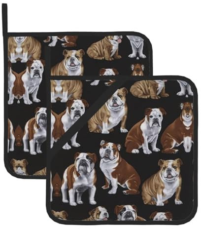 Topflappen, Motiv: Englische Bulldoggen, quadratisch, Küche, Alltag, Zuhause, Kochen, Topflappen, Hot Pad-Set, für Damen und Herren