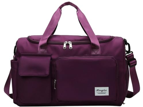 Sporttasche Damen Herren,Reisetasche mit Schuhfach und Nassfach Groß Gym Bag Faltbar Schwimmtasche Wasserdicht Trainingstasche Leicht Duffel Bag für Sport Fitness Reisen (Weinrot)