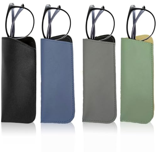 JYNXOR 4 Pcs Funda Gafas Blanda, Funda Gafas de Sol, Estuche para Anteojos Estuche Suave para Gafas de Sol, PU Cuero Suaves Estuche Gafas Lectura Almacenaje, Caso Bolsa Gafas para Hombre Mujer