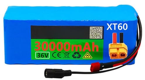 E-Bike Pedelec Akku 36V 30Ah Fahrrad Li-Ionen-Akkupack Eingebauter BMS Wasserdichter PVC-Akku 36V Elektro-Fahrrad Batterie für 200W 350W 500W Motor mit Ladegerät