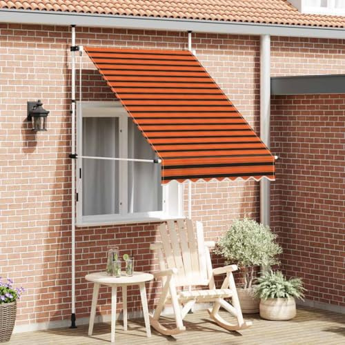 HaoChrymec Einziehbare Markise Handbetrieben mit PU-Beschichtung, Sonnenschutz für Balkon, Markise Einziehbar, Klemmmarkise Balkon, Freistehende Markises, Orange und Braun, 150 cm