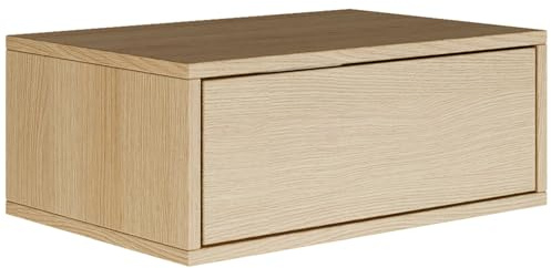 Selsey Nachttisch Hängend Schwebender Lindberg-Eiche Farbe 50B x 36T x 20,8H cm Nachtschrank mit Schublade in Minimalistischer - Push-to-Open - Skandinavischen Platzsparend Wandmontage Framme