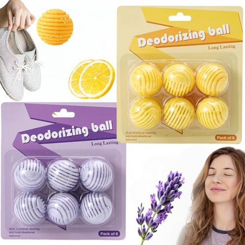 6PCS*2 Lavender Flavour and Lemon Shoe Deodorizer Balls,Shoe Air Freshener,Shoe Deodorizer Balls,Keeps Shoes, Football Boots, Gym Bags Smelling Fresh,Reusable and Long-Lasting, Shoe Odour Eliminator