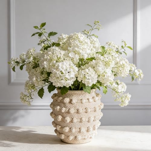 DN DECONATION Vase Beige Zement Blumenvase Strukturierte Knotenvase 16 cm | Vase für Pampasgras, Tischvase für Deko Wohnzimmer, Rustikales Antikes Dekor, Regaldekoration
