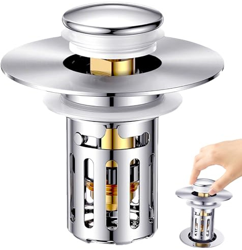 Srup Edelstahl Pop Up Abflusssieb, Abflussstopfen Universal mit Haarsieb | Waschbeckenstöpsel Stopper, sieb, Geeignet für Küchen und Badezimmer