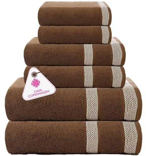 Casa Copenhagen Solitaire Juego de Toallas, diseñado en Dinamarca, 600 g/m², Hotel & SPA, Cocina y Baño, Set de 6 Piezas con 2 baño, 2 Toallas de Mano, 2 paños faciales – Marrón