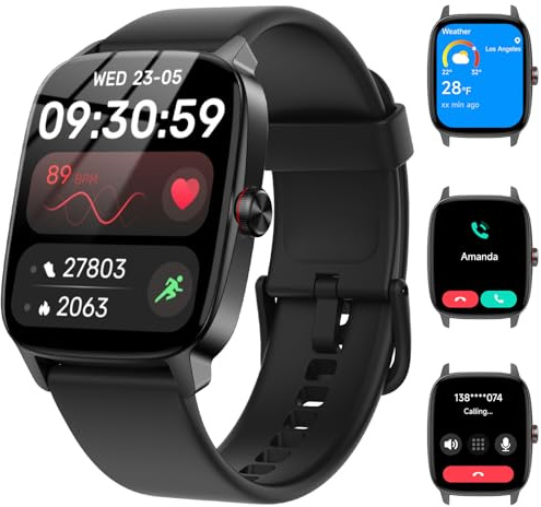 Reloj Inteligente Mujer Hombre con Llamadas Bluetooth y Voz AI, 1.85'' Smartwatch con Whatsapp Notificación, Pulsómetro/SpO2/Sueño/Podómetro, 110+ Modos Deportivos, Impermeable IP68 para iOS/Android