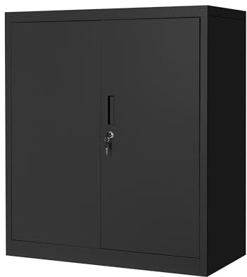 Metal Storage Cabinet, Metal Storage Cupboard with 2 Adjustable Shelves, Steel Storage Unit with Locking Doors & Keys, Office Cupboard File Cabinet for Home Office Garage Pantry 80W x 40D x 91.5H cm-A