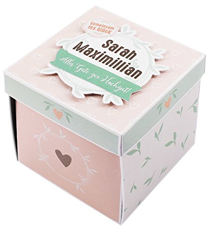 Herz & Heim® Geldgeschenk zur Hochzeit in Form Einer Überraschungsbox mit Namen der Liebenden