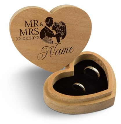 Hochzeit Ringbox Herz Ringkissen Ringschachtel individuell 10 x 8,5 cm Garapa Holz - Mr & Mrs
