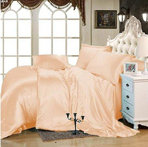 Divine Bedding Duvet Cover 3 Piece Set 100% Pure Silk Satin Luxurious Comfortable and Ultra-Soft, Comforter Cover with Zipper Closure and 2 Pillow Shams (Full/Queen 90''x90'', Peach)