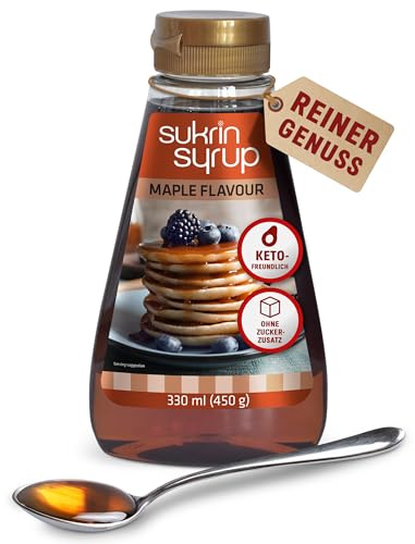 Sukrin Syrup Maple - dickflüssiger Ahornsirup mit reduziertem Kohlenhydratanteil zum Süßen und Backen mit 49% Ballaststoffen (450g Flasche)