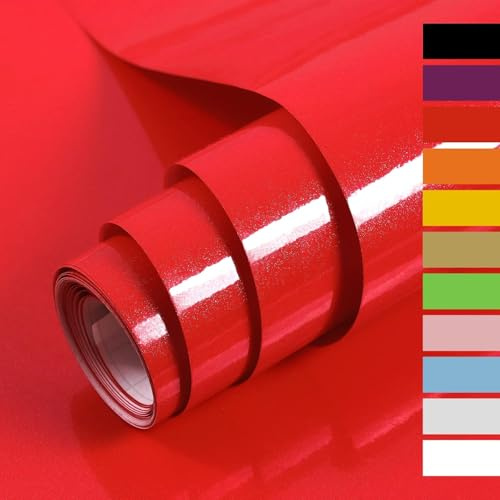Hode Vinyl Wrap Sticky Back Plastic Roll Self Adhesive Wallpaper | 60X500cm Red High Gloss Adhesive Kitchen Wrap Sticky Vinyl Roll for Kitchen Furniture Stickers Covering Contact Paper