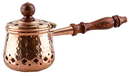 NKlaus antik Räucherpfanne Kupfer mit Holzgriff für Weihrauch Räucherwerk Räuchermischung Räuchergefäß Hausreinigung Handarbeit 2837