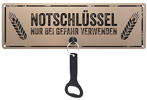 Schilderkönig Metallschild mit Flaschenöffner - Notschlüssel - lustiges Bier-Schild mit Bieröffner für Werkstatt, Garage, Küche oder Garten, Bierverkostung