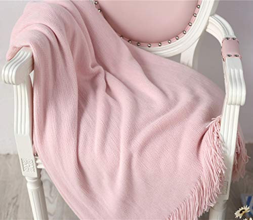 Hayisugal Strick Decke Tagesdecke Wohndecke Wendedecke Super Weiche Kuscheldeck Sofadecke Couchdecke Große wendbar Double Sofa überwürfen Bett Stuhl Bezug, Rosa, 130 x 200 cm
