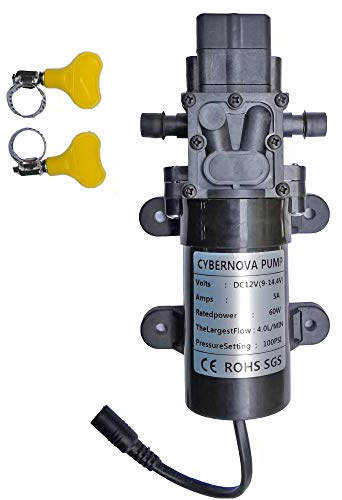 CYBERNOVA DC12V 100 PSI 4 L/m Pompe à amorçage Automatique à diaphragme Haute Pression avec Interrupteur de Pression Caravane/Bateau/Camping-Car/Jardin(avec interface DC femelle)
