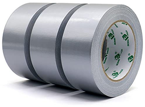 BOMEI PACK Universal - Ruban Adhésif Toilé Gris, Heavy Duty Duct Tape 3 rouleaux 50 mm x 50 m pour les travaux de réparation, fixation, de scellage, d'étiquetage et de rénovation