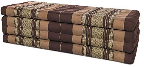 Thai Matte Liege Klappmatratze mit Blütenmuster 200cm x 105cm vierlagig für Thaimassage Yoga oder als Entspannungsmatte Schlaf-Matte - gefüllt mit Kapok (Braun-Beige)