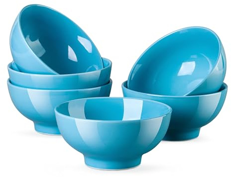 LOVECASA Sweet Series 6-Piece Cereal Bowl Set Porcelain Bowls 15.5 cm 660 ml Round Bowl Dishwasher Safe Navy Blue