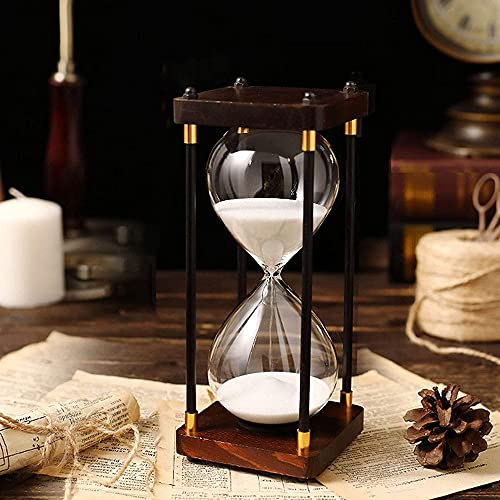 BDXZJ Large 60 Minutes Hourglass, Hourglass Sand Timer Ornament, Black Wooden Frame Sand Timer Clock Vintage One Hour Glass Sandglass for Living Room Coffee Table School Game White,30 minutes