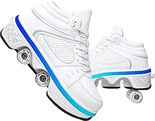SXZHSM Patins A roulettes pour 4 Roues réglables à roulettes Chaussures 2 en 1 Multi-usages Kick Roller Shoe pour garçons Filles,EU39