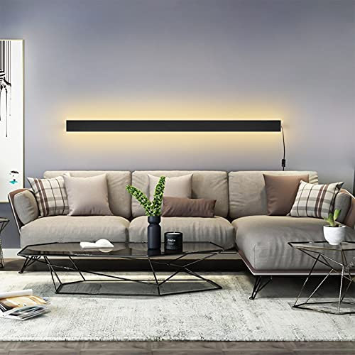 LED Innen Dimmbar Wandleuchte mit Schalter und Stecker Wandlampe Up Down Lang Streifen Wandbeleuchtung Aluminium Schwarz Wandlichter Wohnzimmer Schlafzimmer Treppe Spotlicht, 2700K-6500K,100cm 78w