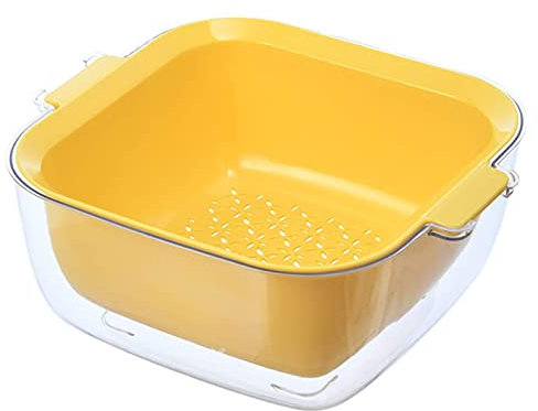 Colino alimentare da cucina per spaghetti, pasta, doppio strato di separazione design multifunzione cucina scolapasta a doppio strato e cestino (giallo)