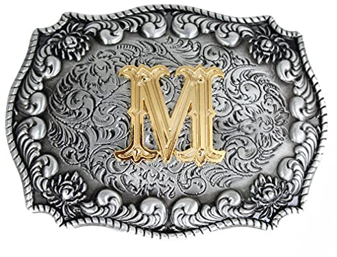 Western Cowboy 3D-bokstäver initial alfabet bältesspänne A ~ Z (utom H och V) för män eller kvinnor, M, L