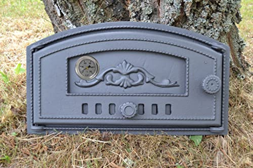 SEZAM Cast Iron Oven Door with Thermometer 500°C, Left Opening Pizza Oven Door - Bread Oven - Stone Oven Door, 48.5 x 6.5 x 27.5 cm - Semi-Round, Graphite Painting