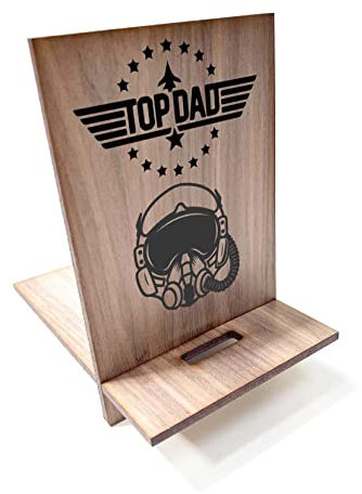 Fathers day wooden Cell Phone Stand charging dock holder compatible with Apple and Android Devices (Top Dad)