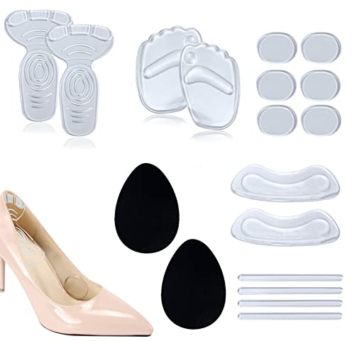 Rainmae Einlagen Fersenpolster Set,Antirutsch Geleinlagen Set,18 Stück High Heel Pads Gel Einlegesohlen Kissenpolster Antislip Silikon Fersenkissen, Fersenhalter,Ballenpolster,Liner,Fußpflaster