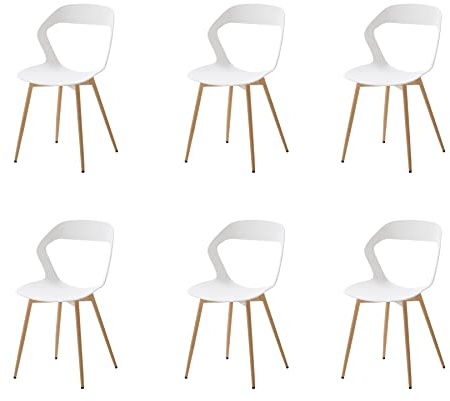 GrandCA HOME Lot de 6 Chaises de Salle à Manger, Chaises de Cuisine, Design Creux Sculpté avec Dossier, Pieds en Métal de Couleur Naturelle d'origine, Blanc