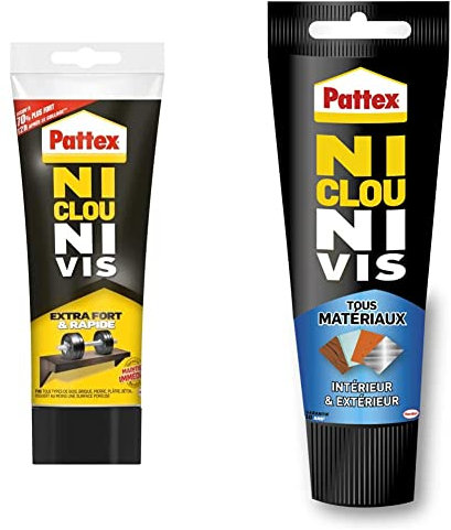 Pattex Ni Clou Ni Vis Extra Fort & Rapide, Colle de Fixation Surpuissante Blanche, Tube 260 g & Tous Matériaux, Mastic Blanc, Tube 142 g