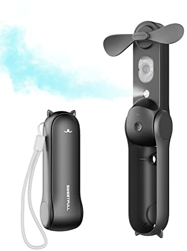 SWEETFULL Misting Fan Portable, Handheld Personal Mister Fans, Small Fan Rechargeable, Mini Spray Water Mist,Kids Women Portable Fans For Travel, Outdoors, Hiking, Camping Home Office (Black)