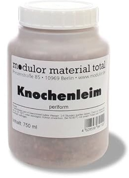 Knochenleim, Kunststoffdose mit 750 ml, Perlenförmig | Bernsteinfarben-transparentes natürliches Leimgranulat aus tierischen Eiweißen; Zur Grundierung von starren Malgründen